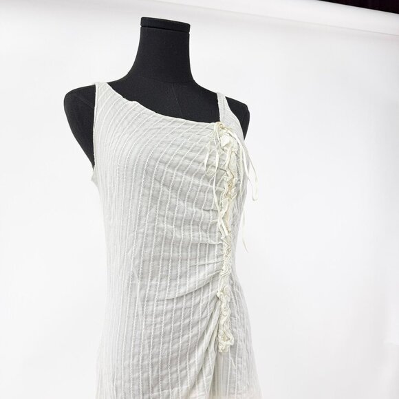 VINTAGE 90S STYLE SHEER CREAM DRESS WITH GATHERED DETAILS AND RUFFLE DETAILS - Picture 3 of 13